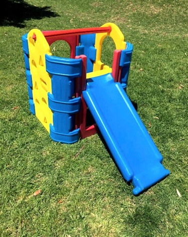 Develops climbing and gross motor skills, great for groups, slide flips to steps, suitable for children up to 3 years.