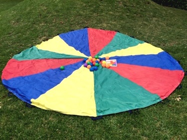 Great for groups of children and adults, encourages collaborative play, develops gross motor skill and strength, includes a booklet of games to play with the parachute.