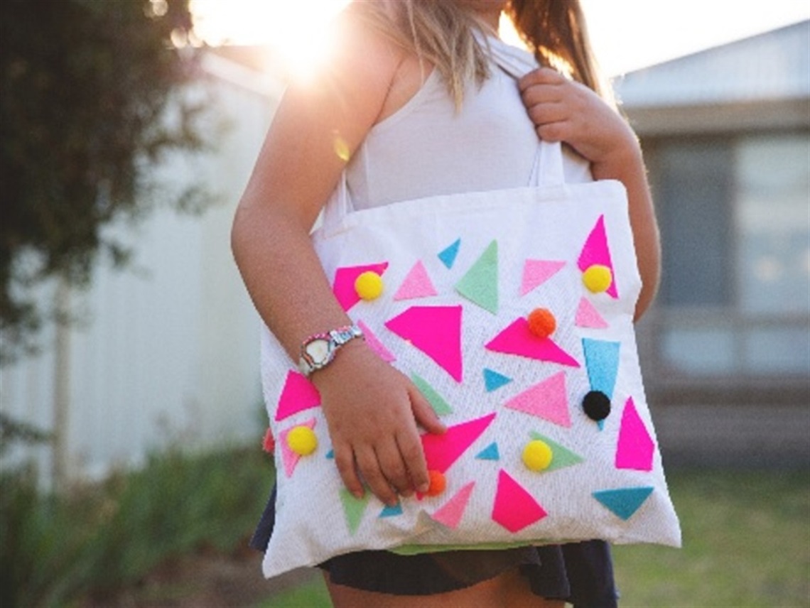 A decorated tote bag
