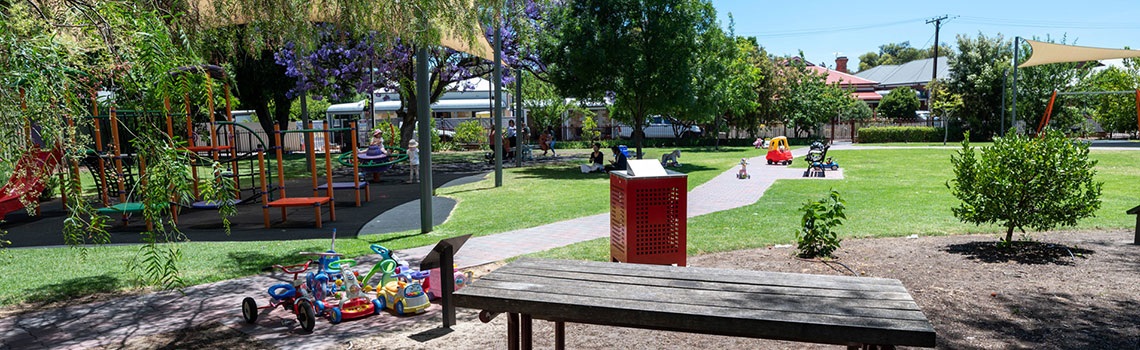 Morrie Harrell Reserve playground lawn and seating