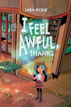 book cover image blue hair witch in front of a book shop