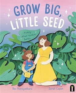 collage illustration of a little girl and her pregnant mum in front of some leafy vines