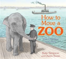 a man in uniform walks with an elephant along a pier 