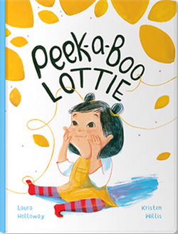 a small girl sits on the ground playing peek-a-boo
