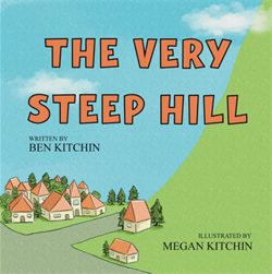 red and white houses are eclipsed by a massive green hill
