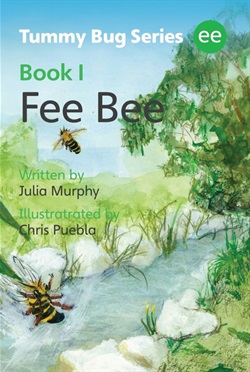 two bees hover over a lush green creek