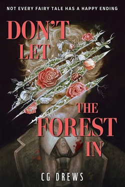 painting of a young man's face, slashed by claws, with roses and thorns growing through
