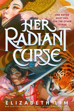 A woman with a sword next to a snarling tiger, while another woman looks to the sky