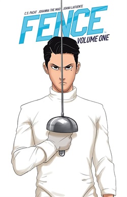 dark haired teen boy holding a fencing sword