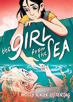 a girl reaching down from a rock, touching the hand of a girl underwater