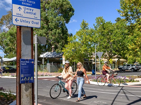 Cyclists and pedestrians along Rugby Porter Bikeway