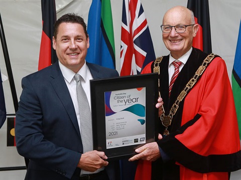 Citizen of the Year Award Craig Scott receives award from Mayor Hewitson